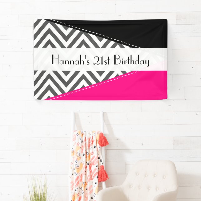 Grey Zigzag, Chevron, Zigzag Pattern, Birthday Banner (Insitu)
