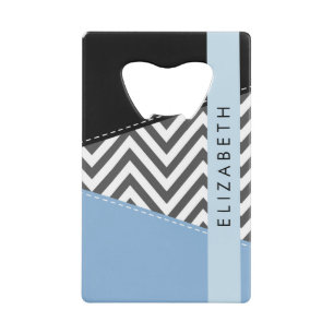 Grey Zigzag, Grey Chevron, Bleu, Votre Nom