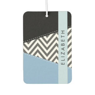 Grey Zigzag, Grey Chevron, Blue, Your Name Air Freshener