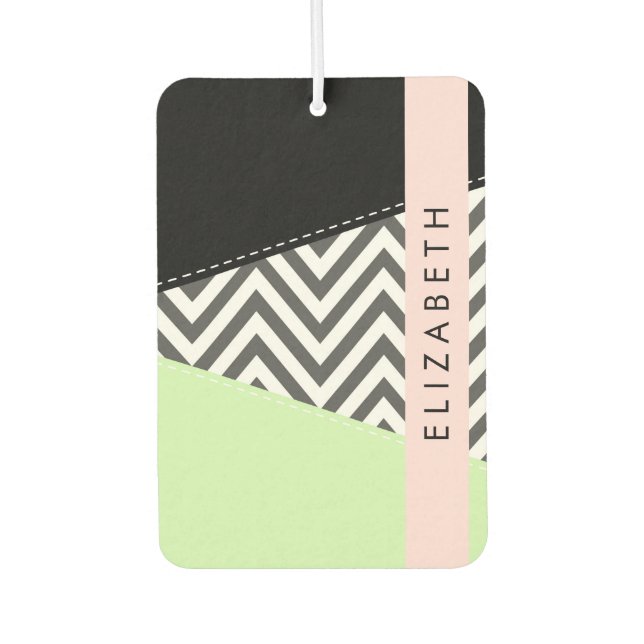 Grey Zigzag, Grey Chevron, Mint, Your Name Air Freshener (Front)