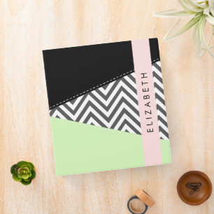 Grey Zigzag, Grey Chevron, Mint, Your Name Binder