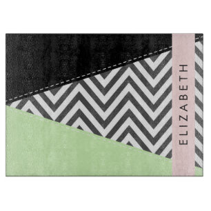 Grey Zigzag, Grey Chevron, Mint, Your Name Cutting Board