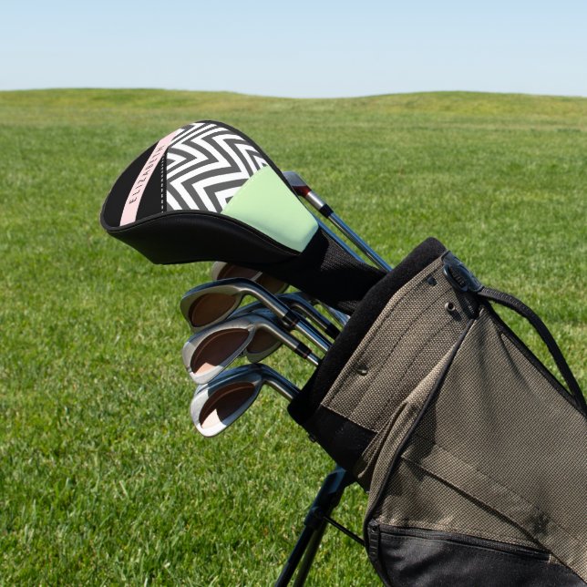 Grey Zigzag, Grey Chevron, Mint, Your Name Golf Head Cover (In Situ)