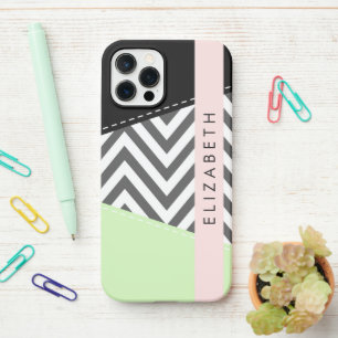 Grey Zigzag, Grey Chevron, Mint, Your Name iPhone 12 Pro Case