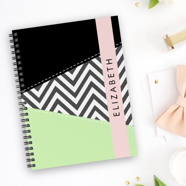 Grey Zigzag, Grey Chevron, Mint, Your Name Planner (Creator Uploaded)