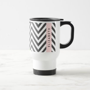 Grey Zigzag, Grey Chevron, Mint, Your Name Travel Mug