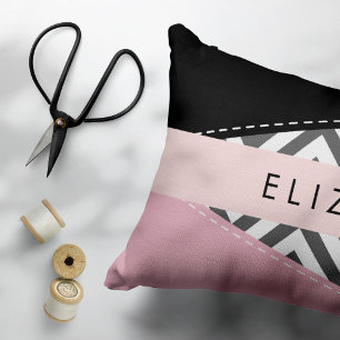 Grey Zigzag, Grey Chevron, Pink, Your Name Accent Pillow