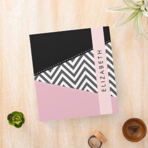 Grey Zigzag, Grey Chevron, Pink, Your Name Binder