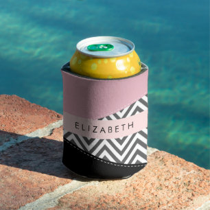 Grey Zigzag, Grey Chevron, Pink, Your Name Can Cooler