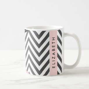Grey Zigzag, Grey Chevron, Pink, Your Name Coffee Mug