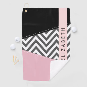 Grey Zigzag, Grey Chevron, Pink, Your Name Golf Towel