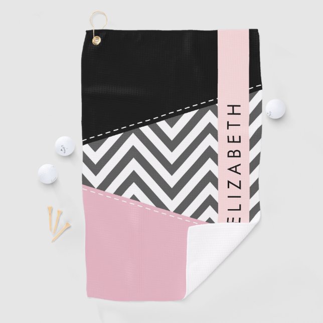 Grey Zigzag, Grey Chevron, Pink, Your Name Golf Towel (InSitu)