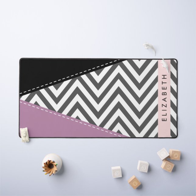 Grey Zigzag, Grey Chevron, Purple, Votre Nom (Tableau pour enfants)