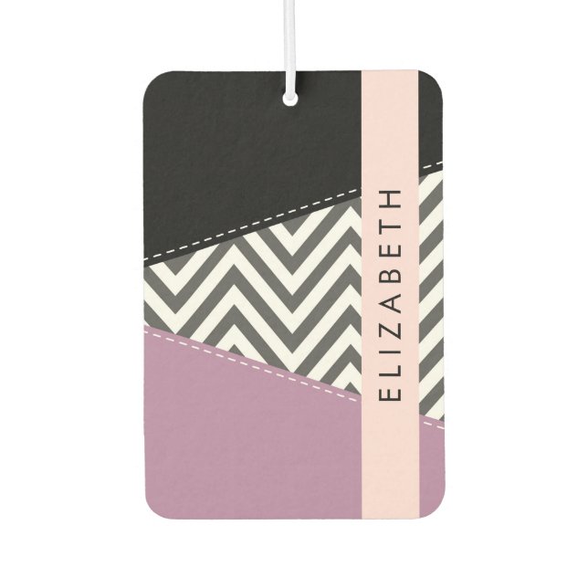 Grey Zigzag, Grey Chevron, Purple, Your Name Air Freshener (Front)