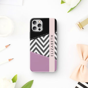 Grey Zigzag, Grey Chevron, Purple, Your Name iPhone 12 Pro Case