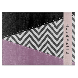 Grey Zigzag, Grey Chevron, Purple, Your Name Cutting Board