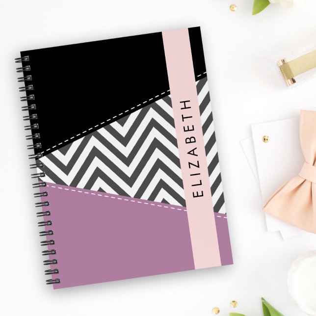 Grey Zigzag, Grey Chevron, Purple, Your Name Notebook (Creator Uploaded)