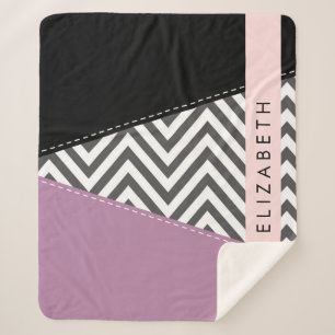 Grey Zigzag, Grey Chevron, Purple, Your Name Sherpa Blanket
