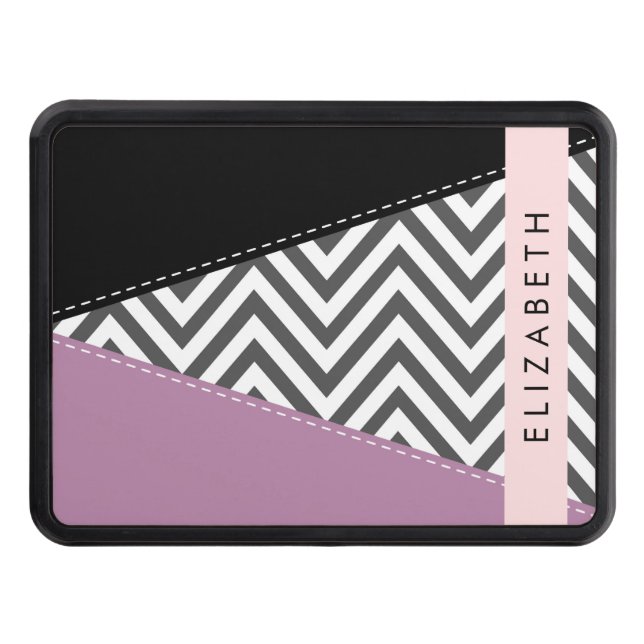 Grey Zigzag, Grey Chevron, Purple, Your Name Trailer Hitch Cover (Front)