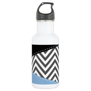 Grey Zigzag, Grey Chevron, Zigzag Pattern, Blue 532 Ml Water Bottle