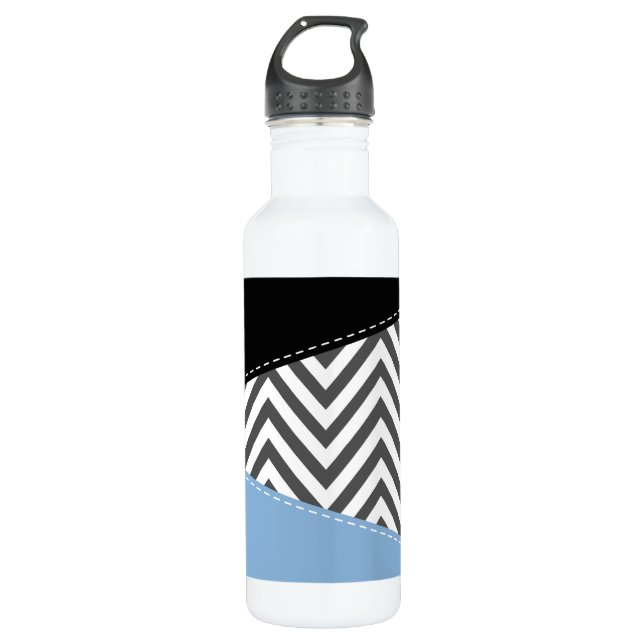 Grey Zigzag, Grey Chevron, Zigzag Pattern, Blue 710 Ml Water Bottle (Front)
