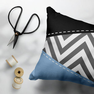 Grey Zigzag, Grey Chevron, Zigzag Pattern, Blue Accent Pillow