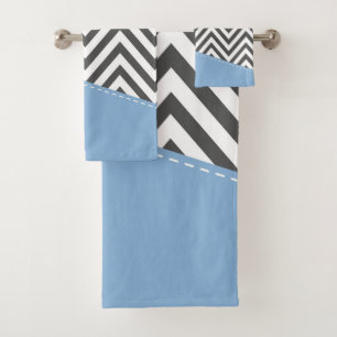 Grey Zigzag, Grey Chevron, Zigzag Pattern, Blue Bath Towel Set