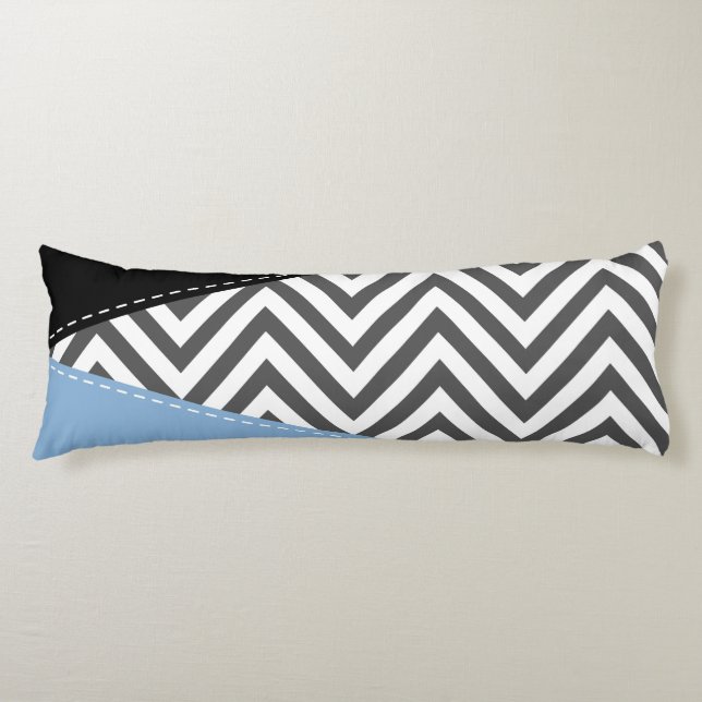 Grey Zigzag, Grey Chevron, Zigzag Pattern, Blue Body Pillow (Front)