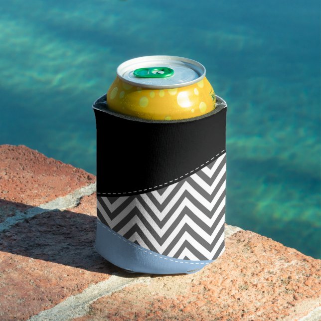 Grey Zigzag, Grey Chevron, Zigzag Pattern, Blue Can Cooler (In Situ Pool)