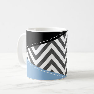 Grey Zigzag, Grey Chevron, Zigzag Pattern, Blue Coffee Mug