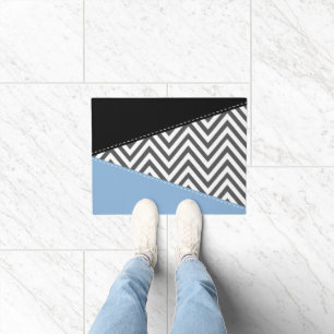 Grey Zigzag, Grey Chevron, Zigzag Pattern, Blue Doormat