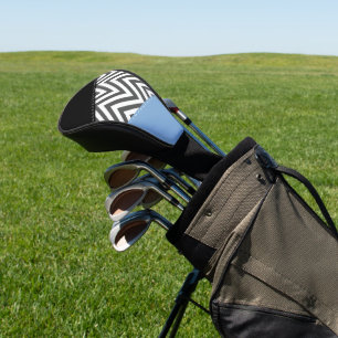 Grey Zigzag, Grey Chevron, Zigzag Pattern, Blue Golf Head Cover