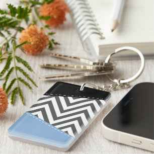 Grey Zigzag, Grey Chevron, Zigzag Pattern, Blue Keychain