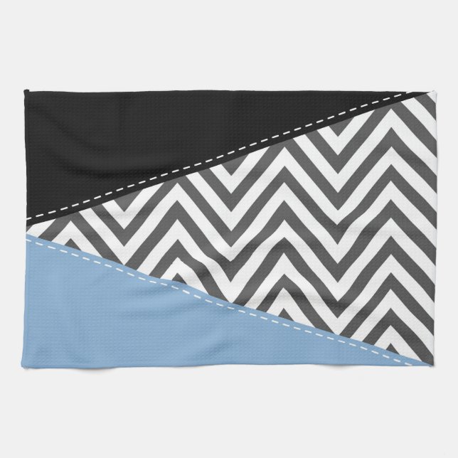 Grey Zigzag, Grey Chevron, Zigzag Pattern, Blue Kitchen Towel (Horizontal)