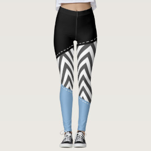 Grey Zigzag, Grey Chevron, Zigzag Pattern, Blue Leggings