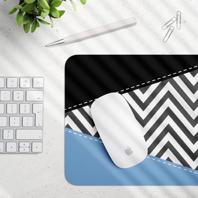 Grey Zigzag, Grey Chevron, Zigzag Pattern, Blue Mouse Pad (Creator Uploaded)