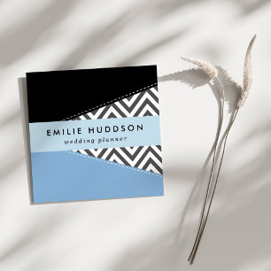 Grey Zigzag, Grey Chevron, Zigzag Pattern, Blue Square Business Card
