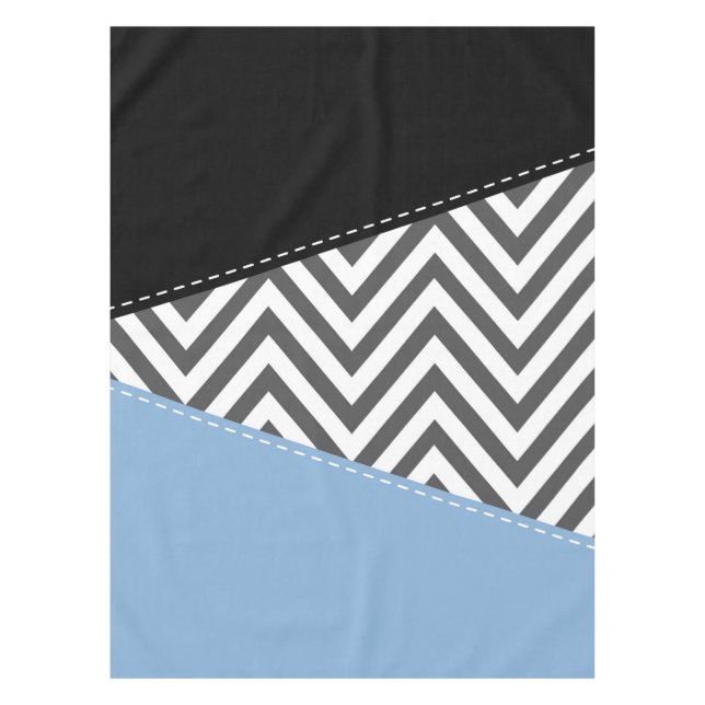 Grey Zigzag, Grey Chevron, Zigzag Pattern, Blue Tablecloth (Front)