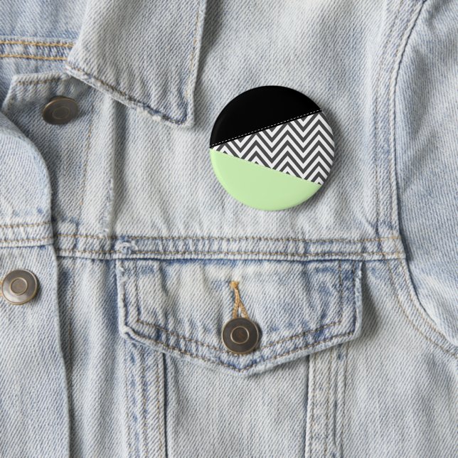 Grey Zigzag, Grey Chevron, Zigzag Pattern, Mint 2 Inch Round Button (In Situ)