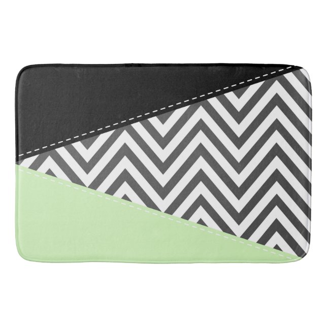 Grey Zigzag, Grey Chevron, Zigzag Pattern, Mint Bath Mat (Front)