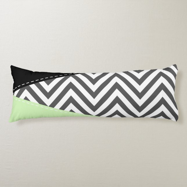 Grey Zigzag, Grey Chevron, Zigzag Pattern, Mint Body Pillow (Front)