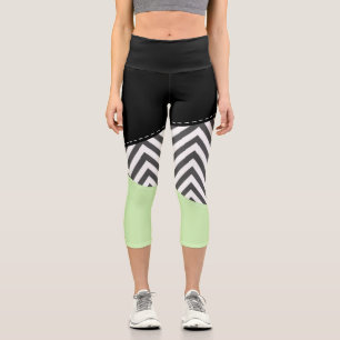 Grey Zigzag, Grey Chevron, Zigzag Pattern, Mint Capri Leggings