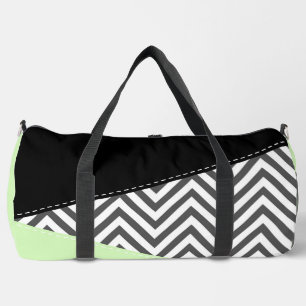 Grey Zigzag, Grey Chevron, Zigzag Pattern, Mint Duffle Bag