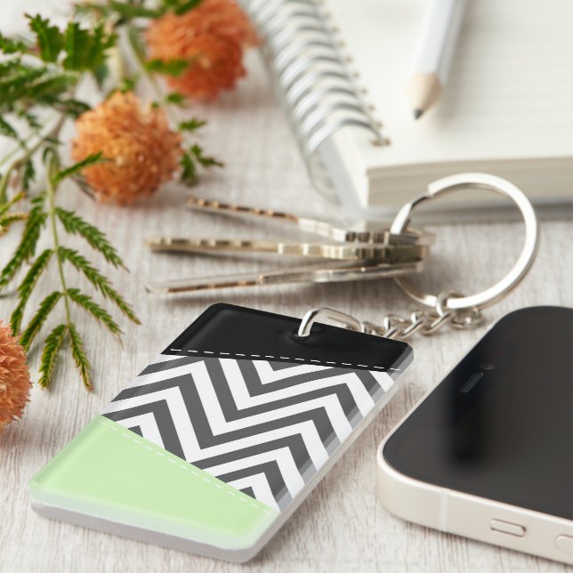 Grey Zigzag, Grey Chevron, Zigzag Pattern, Mint Keychain (Front Right)
