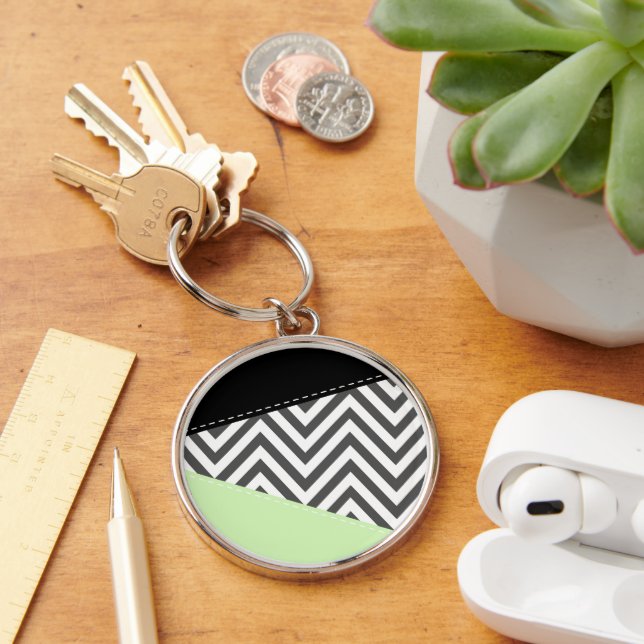 Grey Zigzag, Grey Chevron, Zigzag Pattern, Mint Keychain (Desk)
