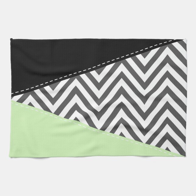 Grey Zigzag, Grey Chevron, Zigzag Pattern, Mint Kitchen Towel (Horizontal)