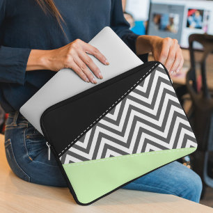 Grey Zigzag, Grey Chevron, Zigzag Pattern, Mint Laptop Sleeve