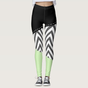 Grey Zigzag, Grey Chevron, Zigzag Pattern, Mint Leggings