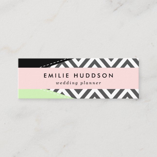 Grey Zigzag, Grey Chevron, Zigzag Pattern, Mint Mini Business Card (Front)
