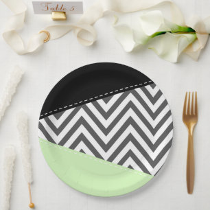 Grey Zigzag, Grey Chevron, Zigzag Pattern, Mint Paper Plate